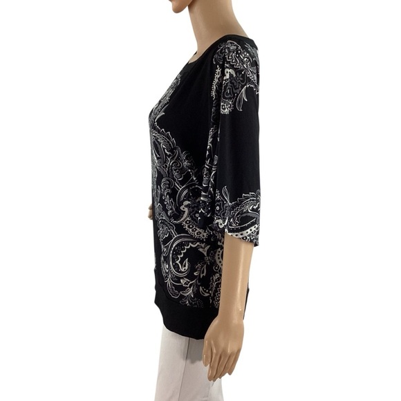 White House Black Market Paisley Print Top Black White Small - Picture 4 of 7